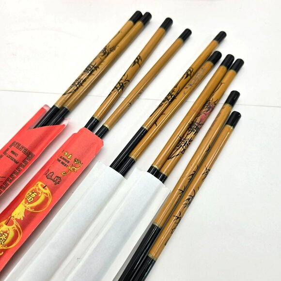Set Of 5 Bamboo Chopsticks With Wooden Rest Holder je180 - Picture 7 of 10
